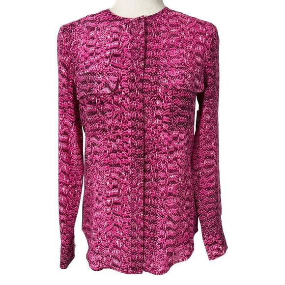 Equipment New w Tag XSmall Silk Snakeskin Pattern Magenta Buttoned Tunic Blouse - Picture 1 of 12